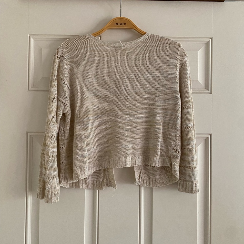 Vintage Y2K Ellie Cardigan Sweater Cropped Lightweight Fairy Tie Front Tan - Picture 2 of 10